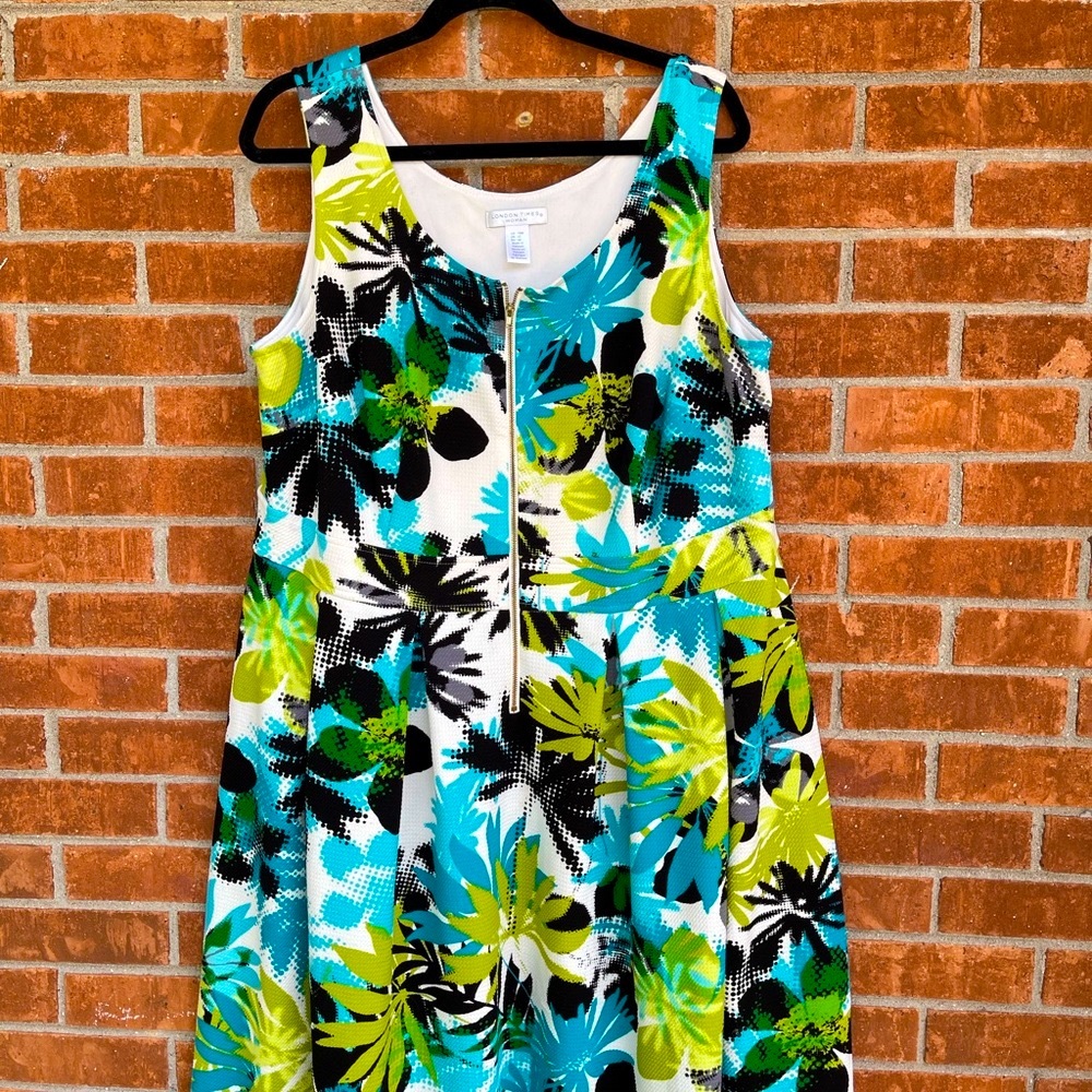 Tropical Palm Print Ponte Fit and Flare Midi Dress Sleeveless Women’s Plus 18W - Picture 5 of 6